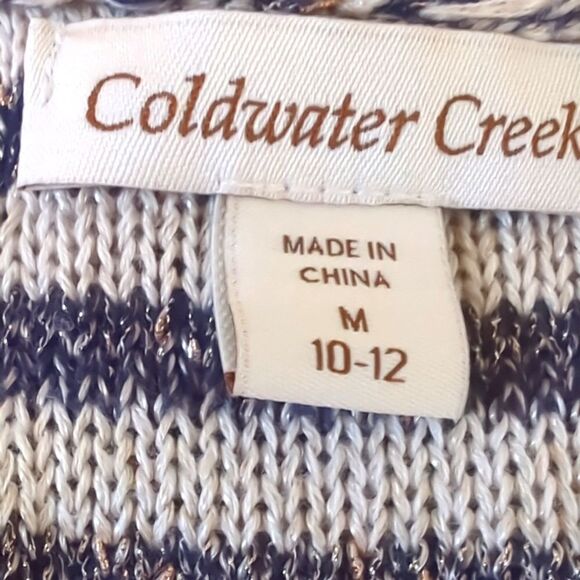Coldwater Creek Sweater Medium 10-12 Blue and White Striped Cardigan - Picture 6 of 7